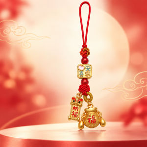已开光 招财钥匙扣 手机链 礼物 Fortune-Taking Keychain Mobile Phone Chain Gift 福意相随国潮钥匙扣鎏金元宝福葫芦手机链商务赠礼纳福聚财小挂饰
