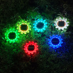 Colorful Lotus Solar Ground Lights Outdoor IP68 Waterproof Remote Control Light for Path Yard Deck Patio Walkway