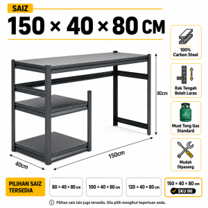 YOYO Heavy Duty Carbon Steel Kitchen Rack Storage Shelf LPG Gas Tank Rack Microwave Oven Stand Multi Tier Organizer Rak Dapur Kitchen Storage Solution