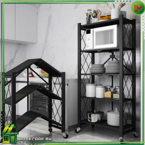 HOMECARE PH.5/4/3 Layer Kitchen Shelf folding multi layer pot rack microwave oven storage rack with wheels movable