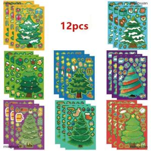[COD] mingxuan 12 24PCS Toy Puzzle Stickers Christmas Tree Make A Face Stickers DIY Handicrafts Waterproof Stationery Stickers