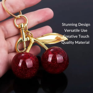 Fashion Cherry Luxury Keychain Creative WomenS Keyring with Glittering Crystal Imitation Fruit Pendant Suitable for Handbags