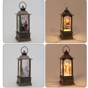 Christmas Lantern Santa-Claus/Xmas Tree/Snowman/Angel Glittering Lantern Handheld LED Night Light Oil Lamp Home Decor