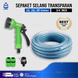 Paket Selang Fleksibel Transparan 20-30 Meter Diameter 3/4 Cuci Steam Mobil dan Motor
