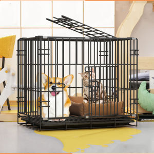 Pet Cages Dog Cat Foldable Screwless Pet Dog Cat Rabbit Stainless Steel Metal Net Frame Game Fence With Poop Tray Small Dog Medium-Sized Dog