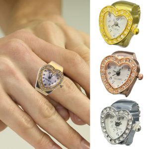 IDEAL มินิมินิ นาฬิกาเครื่องประดับแหวน วินเทจ รูปหัวใจ แหวนนาฬิกานิ้วมือ อุปกรณ์เสริมแฟชั่น สร้างสรรค์และสร้างสรรค์ ของขวัญวันวาเลนไทน์ คู่คู่กัน