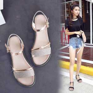 [Free Shipping] WomenS Summer Sandals New Style Flat-Soled Versatile Korean-Style Simple Thick-Soled Wedge-Heeled With A Single-Strap Design Roman-Style WomenS Sandals