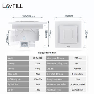 Quạt thông gió hút mùi âm trần mặt vuông LAVFILL LFCV-12L/ LFCV-16L với bề mặt 250x250mm và 300x300mm