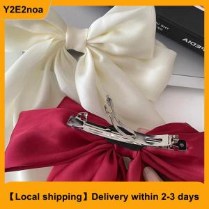 【Local shipping】 Bow Ribbon Hairpin Headwear Simple Elegant Satin Spring Clip Fixed Hair Clip Retro Party Headdress Red Hair Accessories