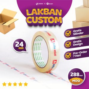 Cetak Lakban Custom Printing 24MM X 80 YARD X 45 MIC 1 Warna / Custom isolasi solasi lakban brand logo / Online tape