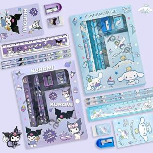 Kids Kuromi Stationery Set Pencils&ruler&notebook&eraser&sharpener Set Birthday Party Gift Sanrio Cinnamoroll My Melody
