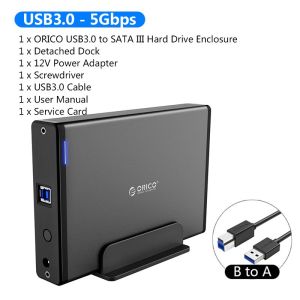 ORICO Aluminum Hard Drive HDD Enclosure USB3.0/Type-C to SATA3.0 3.5 inch HDD Case Docking Station Support UASP 12V2A Power