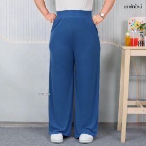 กางเกงขายาวสาวอวบ ทรงขากระบอก เอวยางยืด มีกระเป๋า ให้ใช้งาน เนื้อผ้าร่อง ทรงใส่สบาย pb9288#