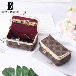 Royal Bagger Kotak Perhiasan Wanita – Tempat Mini untuk Cincin Kalung & Anting dari Kanvas Lapis & Kulit Sapi Samak Nabati dengan Dompet Koin Ritsleting Kiss Lock 5203