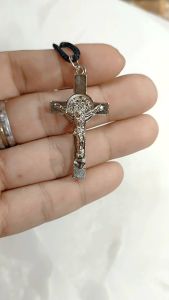 St. Benedict Silver Metal Exorcism Crucifix Necklace for Protection 0.80x1.60 inch.