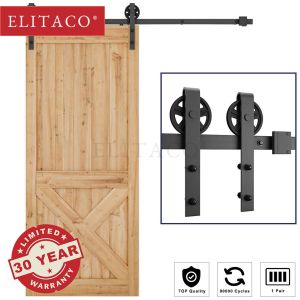 【ELITACO】10ft 8ft 6.6ft 5.11ft 5.3ft 3m 2.4m 2m 1.8m 1.6m 180kg Urban x Vintage Sliding Wood Barn Door Big L Roller Rail Kit (Soft Close can be add-on) Track Hardware silent Kit DIY Furniture Finishing
