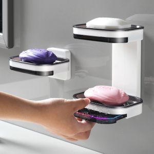 Drainable Soap Dish For Bathroom Portable Soap Holder Wall Storage Rack Organizer Bathroom Accessories Double Layer Holder