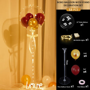 12pcs Bubble Balloon Transparent Set 22 Inch Clear Bobo Balloons Stand With LED Light Up Helium Balloons For Birthday Wedding Christmas Party Decorations