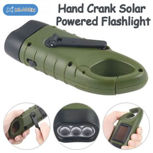 MLADEN LED Flashlight Hand Crank Survival Emergency Flashlight Solar Powered Rechargeable Hand Crank Dynamo Torch Hiking Lantern