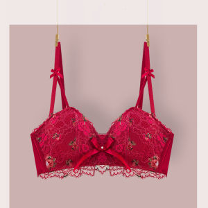 OK Bra Womens Retro Oil Painting Rose Small Chest Gathered Underwear Without Steel Ring Adjustment Bra