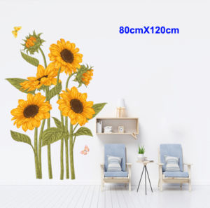 Large Sunflower Wall Sticker 80x120cm – Bright Yellow Floral DIY Removable Vinyl Wall Decal Waterproof Easy to Apply Home Decoration for Living Room Bedroom Office Nursery Café Creates Warm Cheerful Atmosphere Modern Nature-Inspired Mural (Local Se