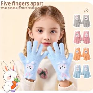 ZYJC High Elasticity Kids Five Finger Gloves Windproof Cartoon Child Cold-Proof Gloves Comfortable Thickened Rabbit Knitted Mittens Child