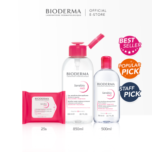 Bioderma Sensibio H2O Reverse Pump 850ml Micellar Cleansing Bundle (with Sensibio H2O Wipes)