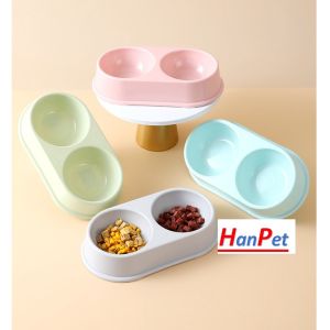 Bát ăn chó mèo nhỏ - bát nhựa đôi 2 ngăn tròn