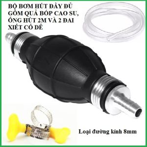 Dụng cụ bơm hút chất lỏng xăng dầu rượu nước bóp tay đa năng đi kèm 2m ống hút và 2 đai xiết cổ dê inox