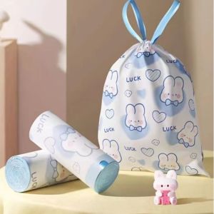 100pcs/roll Drawstring Garbage Bags PortableThickened Automatic Closing Kitchen Leakproof Trash Bags