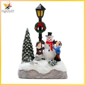 【HOSPORT】1Pc Glowing Christmas Village Resin Ornament with Light Christmas Village Houses Christmas Table Ornaments for Parties