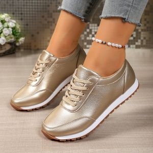 New Fashion Womens Sneakers Golden Silver Luxury Girls Walking Shoes Spring/autumn Casual Comfortable Flat Vulcanized Shoes