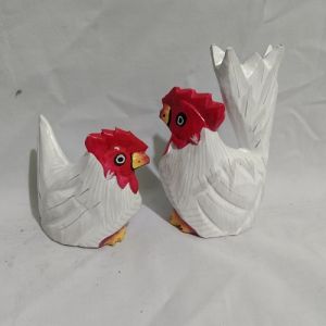Pajangan Ayam Kayu Sepasang (2pcs) Antik dan Unik Ukuran Kecil Tinggi 12 cm