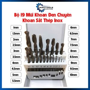 Hộp 19 mũi khoan sắt đa năng chuyên dụng khoan sắt thép inox gỗ hai loại mũi đen và mũi vàng kích thước 1mm-10mm