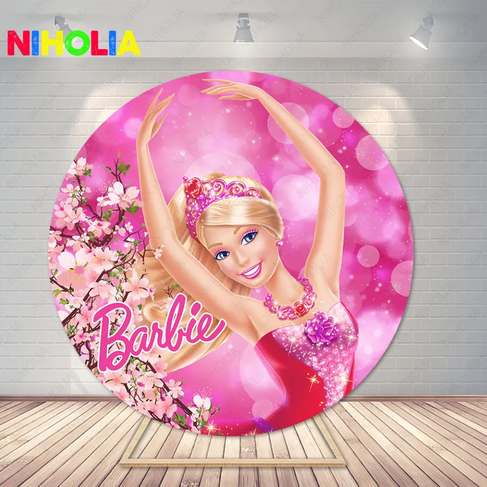 Round Princess Barbie Backdrop Girls Birthday Party Photo Background Props  Decor