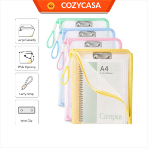 【CozyCasa】 Clear A4 Zipper Document Pouch | File Bag with Wrist Strap