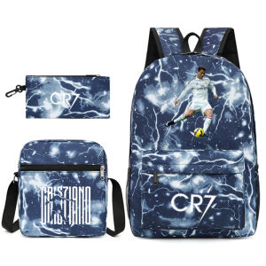 Neymar C Messi football-themed printed backpack Student three-piece backpack fan edition