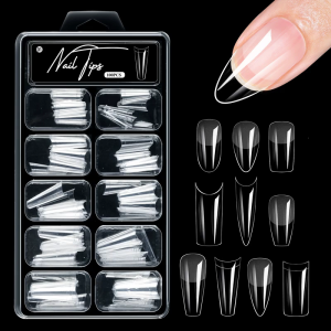 French Nail Tips for Acrylic Nail Full/Half Cover Artificial False Nail Tips with Storage Case Clear Acrylic Nail Tips