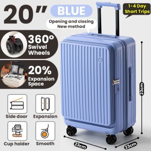 【SG Local Seller】2026 New 20/24/28 Inch Expandable Luggage Front Open Luggage Laptop Compartment with TSA Lock&Cup Holder&Brake Wheel