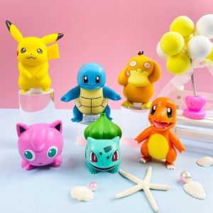6 Pieces/set Pokemon Anime Character Pikachu Toy Model INS Happy Birthday Cake Decoration Kawaii Charmander Psyduck Squirtle Jigglypuff Bulbasaur Kawaii Doll Childrens Gift