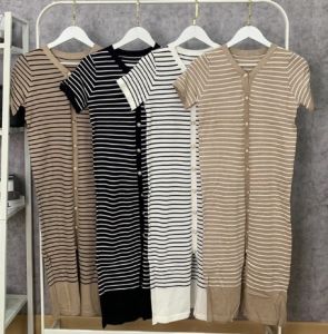 Dress Knit Soft Salur Dres Busui Motif Pakaian Wanita Ibu Menyusui Gaun Garis Garis Import Viral Baju Cewek