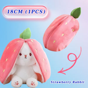 Strawberry Bunny Plush Toy 2-In-1 Transformable Design Cute Bunny Doll With Carrot Soft Plush Suitable For All Ages Multiple Sizes Available