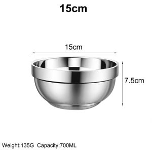 SJJL 304 Stainless Steel Stainless Steel Bowls Double-layer Thick Durable Soup Rice Bowls Metal Snack Bowl Cereal Bowls Kindergarten