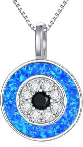 PEIMKO Evil Eye Pendant Necklace for Women 925 Sterling Silver Greek Protection Jewelry Amulet Gift for Women