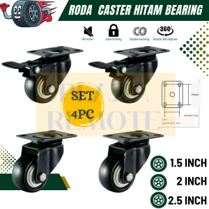 RODA TROLY CASTER DENGAN BEARING HITAM RODA HIDUP REM SET 4 PC