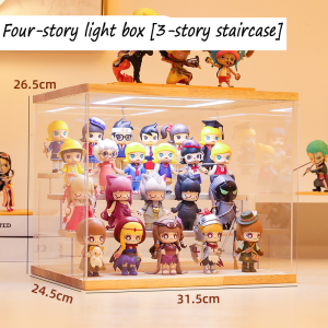 4/5Layers Acrylic Display Box Toy Storage Case Dustproof Desktop Organizer Storage Wooden Display Box With Lights