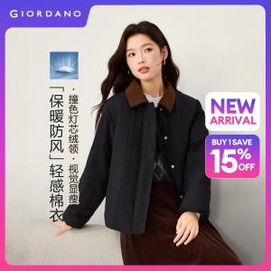 Giordano Beau Monde Women Corduroy collar triple-protection padded jacket Free Shipping 13376755