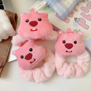 Pink Beaver Loopy Plush Hairpin Hair Rope Childrens Plush Hair Clip Autumn and Winter Kawaii Anime Girls Headwear Hairpins