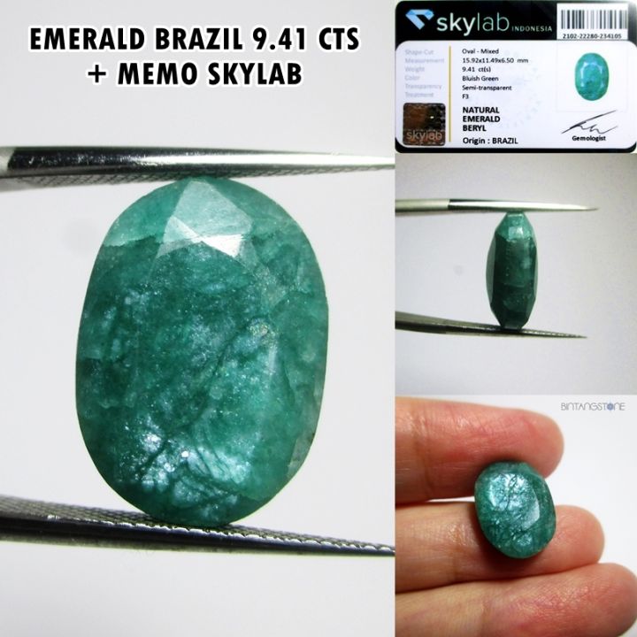 Zamrud Biru Silvery Bluish Green Emerald Brazil Cts Asli Ori