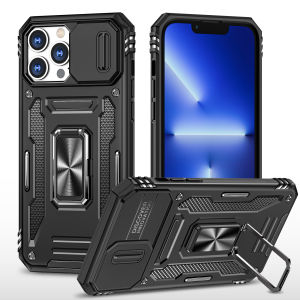 For iPhone14 Pro Max 14Plus 14Pro iPhone14 13Pro 12 Pro Mobile Phone Case Shockproof Ring Kickstand Camera Slide Protection Phone Case Cover With Ring Stand Holder